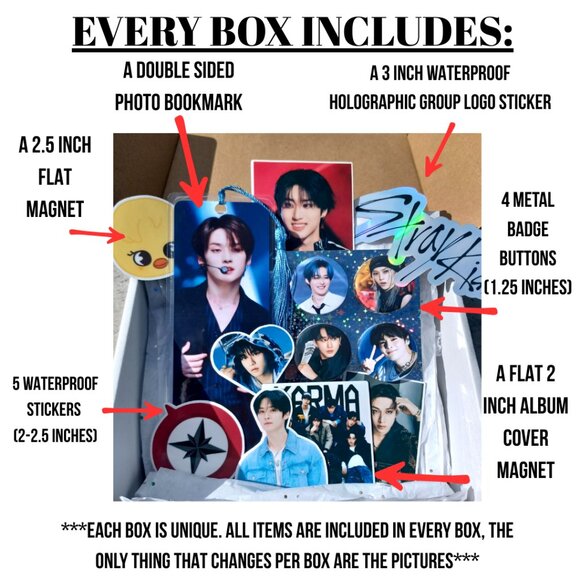 KPOP Gift Set ANY GROUP Not So Mystery Box Handmade Buttons Bookmark Stickers - Picture 2 of 4